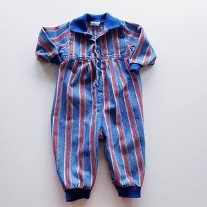 Vintage Striped Blue Fisher Price Romper Baby Size 18 Months